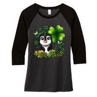 Girls St Patricks Day Gift For Penguin Kids Green Shamrock Women Gift Women's Tri-Blend 3/4-Sleeve Raglan Shirt