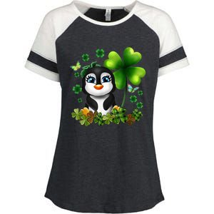 Girls St Patricks Day Gift For Penguin Kids Green Shamrock Women Gift Enza Ladies Jersey Colorblock Tee