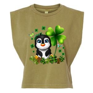 Girls St Patricks Day Gift For Penguin Kids Green Shamrock Women Gift Garment-Dyed Women's Muscle Tee