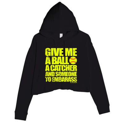 Girl Softball Pitcher Funny Crop Fleece Hoodie