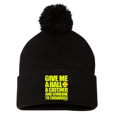 Girl Softball Pitcher Funny Pom Pom 12in Knit Beanie