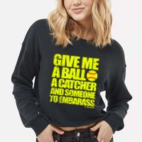 Girl Softball Pitcher Funny Cropped Pullover Crew