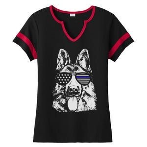 German Shepherd Police Flag Ladies Halftime Notch Neck Tee