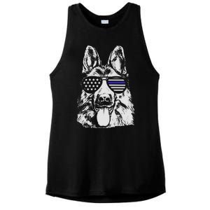 German Shepherd Police Flag Ladies PosiCharge Tri-Blend Wicking Tank