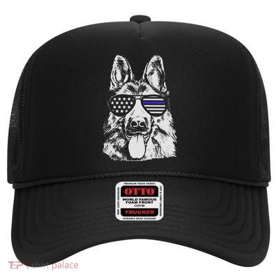 German Shepherd Police Flag High Crown Mesh Back Trucker Hat