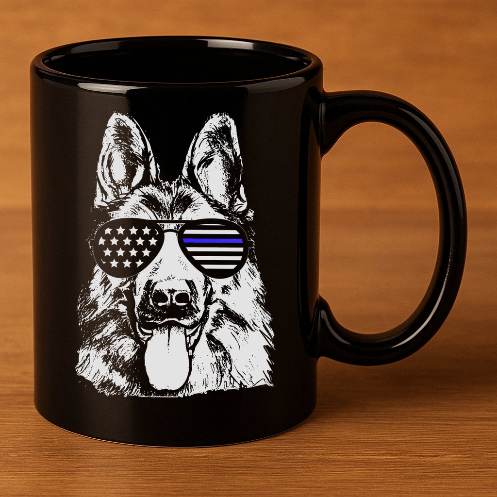 German Shepherd Police Flag 11oz C Handle Ceramic Mug