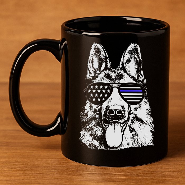 German Shepherd Police Flag 11oz C Handle Ceramic Mug