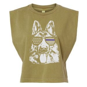 German Shepherd Police Flag Garment-Dyed Women's Muscle Tee