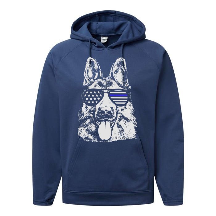 German Shepherd Police Flag Performance Fleece Hoodie