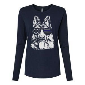 German Shepherd Police Flag Womens Cotton Relaxed Long Sleeve T-Shirt