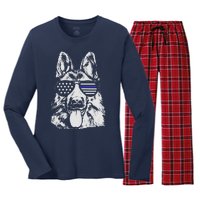 German Shepherd Police Flag Women's Long Sleeve Flannel Pajama Set 