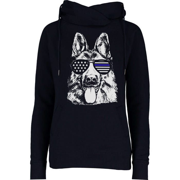 German Shepherd Police Flag Womens Funnel Neck Pullover Hood