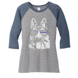 German Shepherd Police Flag Women's Tri-Blend 3/4-Sleeve Raglan Shirt