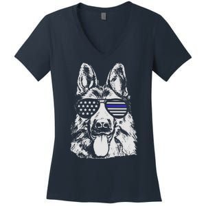 German Shepherd Police Flag Women's V-Neck T-Shirt