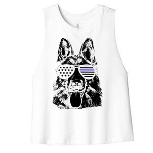 German Shepherd Police Flag Women's Racerback Cropped Tank