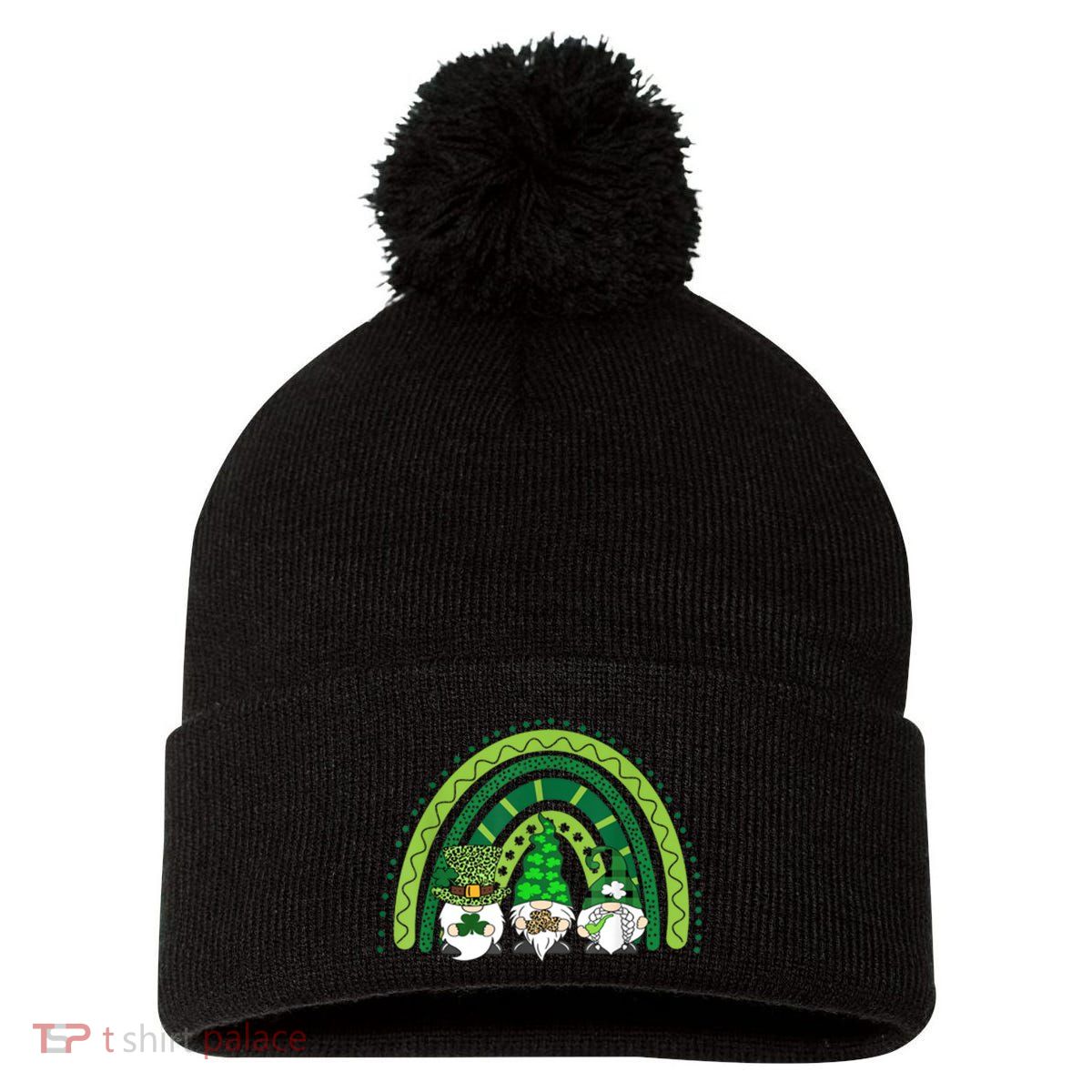 Gnome St Patrick's Day Rainbow Pom Pom 12in Knit Beanie