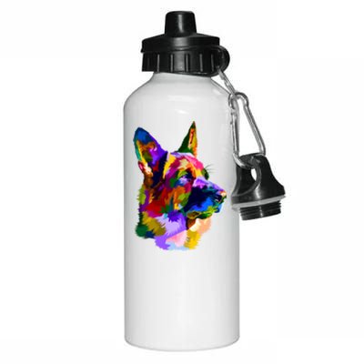 Ger Shepherd Pop Art Portrait For Dog Owners Gift Aluminum Water Bottle