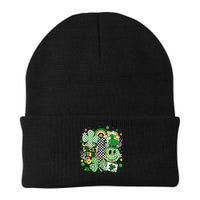 Groovy St Patricks Day Lucky Vibes Shamrock Knit Cap Winter Beanie