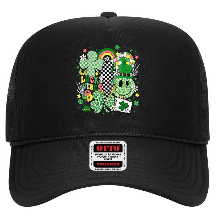 Groovy St Patricks Day Lucky Vibes Shamrock Trucker Hat