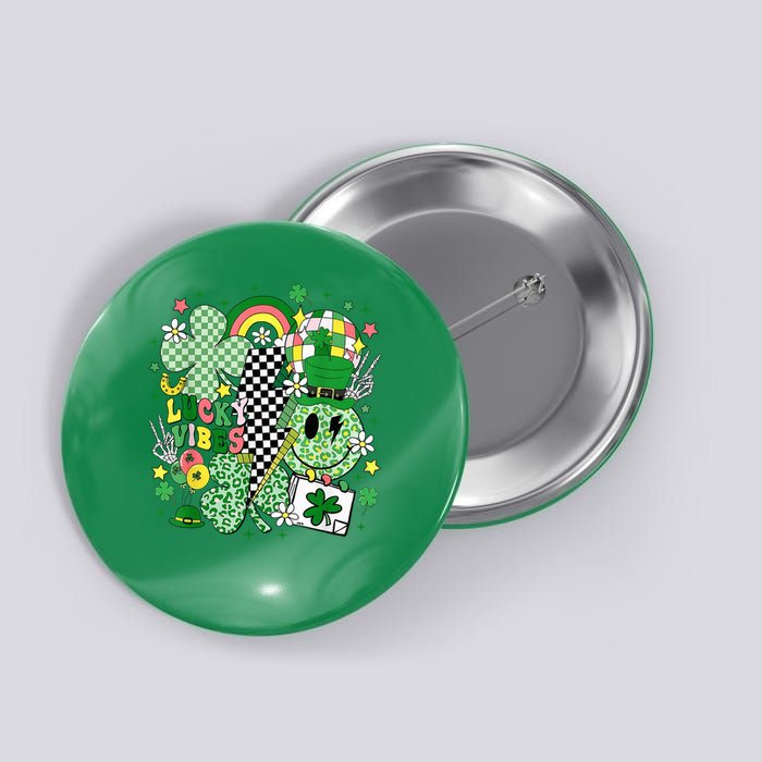 Groovy St Patricks Day Lucky Vibes Shamrock Button