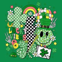 Groovy St Patricks Day Lucky Vibes Shamrock Button