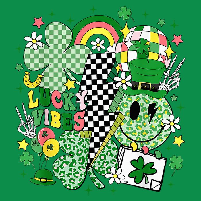 Groovy St Patricks Day Lucky Vibes Shamrock Button