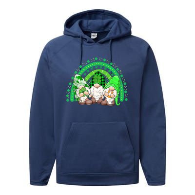 Gnome St Patricks Day Rainbow Shamrock Gnome Performance Fleece Hoodie