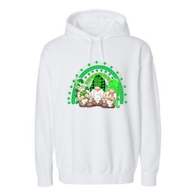 Gnome St Patricks Day Rainbow Shamrock Gnome Garment-Dyed Fleece Hoodie