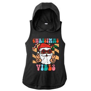 Groovy Santa Peace Christmas Vibes Retro Xmas Ladies PosiCharge Tri-Blend Wicking Draft Hoodie Tank