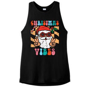 Groovy Santa Peace Christmas Vibes Retro Xmas Ladies PosiCharge Tri-Blend Wicking Tank