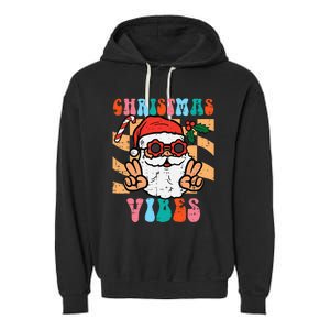 Groovy Santa Peace Christmas Vibes Retro Xmas Garment-Dyed Fleece Hoodie