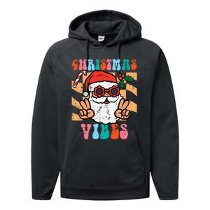 Groovy Santa Peace Christmas Vibes Retro Xmas Performance Fleece Hoodie