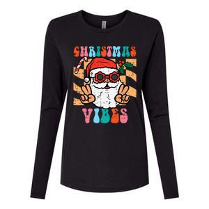 Groovy Santa Peace Christmas Vibes Retro Xmas Womens Cotton Relaxed Long Sleeve T-Shirt