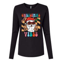 Groovy Santa Peace Christmas Vibes Retro Xmas Womens Cotton Relaxed Long Sleeve T-Shirt