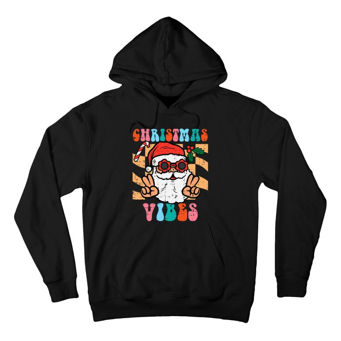 Groovy Santa Peace Christmas Vibes Retro Xmas Hoodie