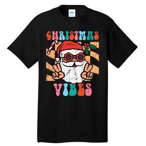 Groovy Santa Peace Christmas Vibes Retro Xmas Tall T-Shirt