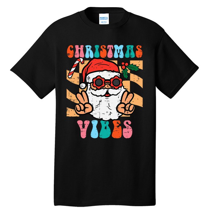 Groovy Santa Peace Christmas Vibes Retro Xmas Tall T-Shirt