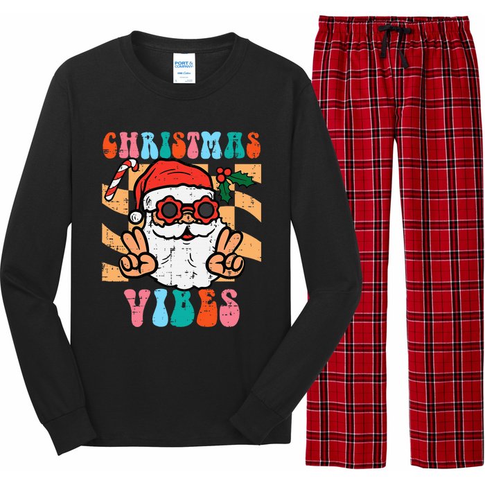 Groovy Santa Peace Christmas Vibes Retro Xmas Long Sleeve Pajama Set