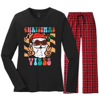 Groovy Santa Peace Christmas Vibes Retro Xmas Women's Long Sleeve Flannel Pajama Set 