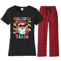 Groovy Santa Peace Christmas Vibes Retro Xmas Women's Flannel Pajama Set