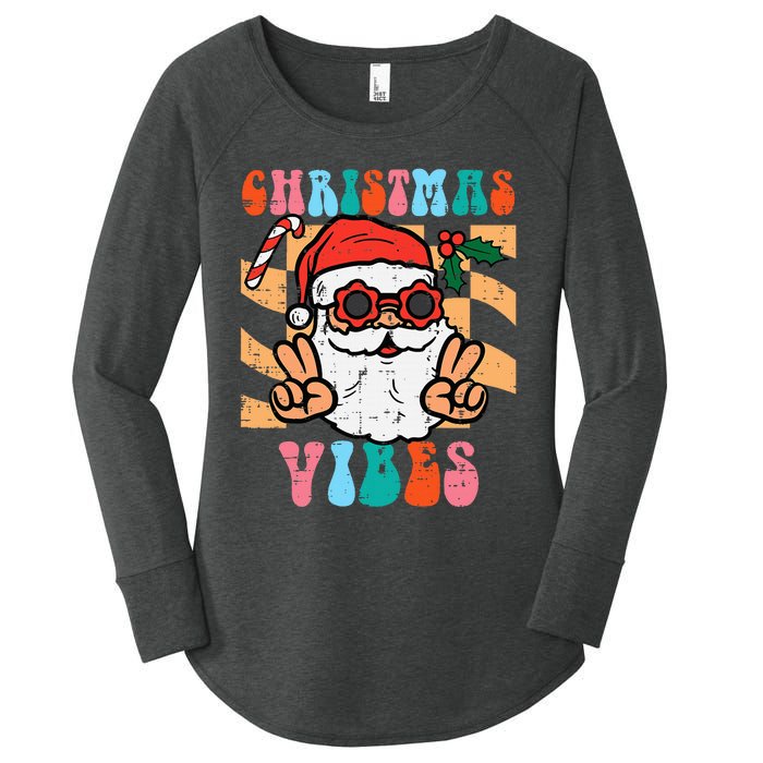 Groovy Santa Peace Christmas Vibes Retro Xmas Women's Perfect Tri Tunic Long Sleeve Shirt