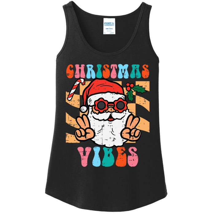 Groovy Santa Peace Christmas Vibes Retro Xmas Ladies Essential Tank