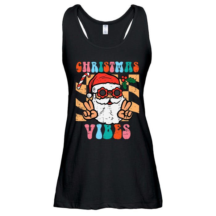 Groovy Santa Peace Christmas Vibes Retro Xmas Ladies Essential Flowy Tank