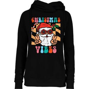 Groovy Santa Peace Christmas Vibes Retro Xmas Womens Funnel Neck Pullover Hood