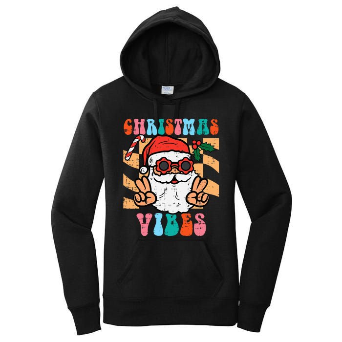 Groovy Santa Peace Christmas Vibes Retro Xmas Women's Pullover Hoodie