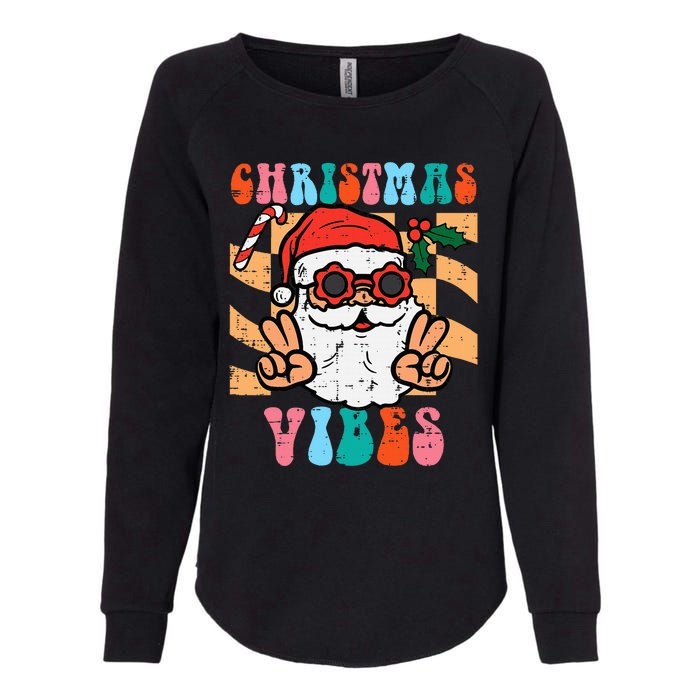 Groovy Santa Peace Christmas Vibes Retro Xmas Womens California Wash Sweatshirt