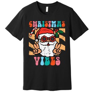 Groovy Santa Peace Christmas Vibes Retro Xmas Premium T-Shirt