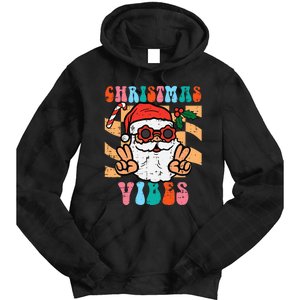 Groovy Santa Peace Christmas Vibes Retro Xmas Tie Dye Hoodie