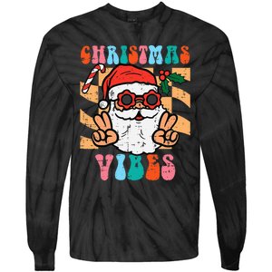 Groovy Santa Peace Christmas Vibes Retro Xmas Tie-Dye Long Sleeve Shirt