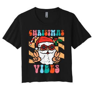 Groovy Santa Peace Christmas Vibes Retro Xmas Women's Crop Top Tee